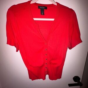 White House Black Market Red Fitted Short Sleeve Blouse
